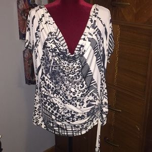Dots 3X plus size black and white blouse